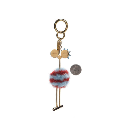Fendi Mink Fur Ostrich Bag Charm Light Blue Red 2 of 5