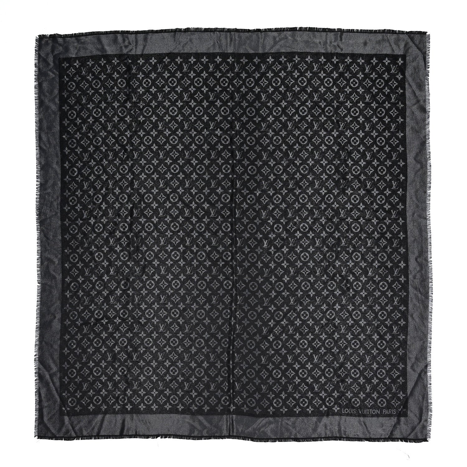 Louis Vuitton Silk Lurex Wool Monogram Shine Shawl Black 1 of 4
