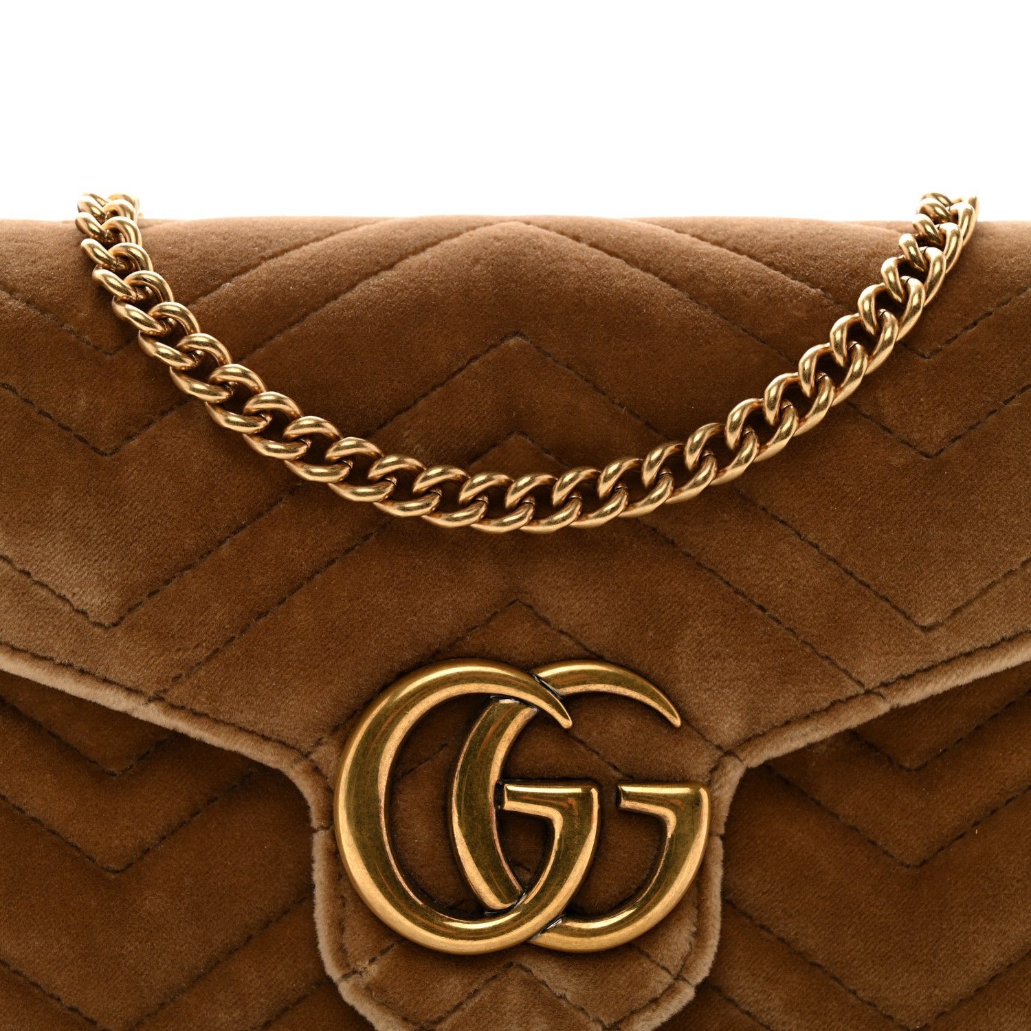 Gucci Velvet Matelasse GG Marmont Chain Wallet Taupe 8 of 11