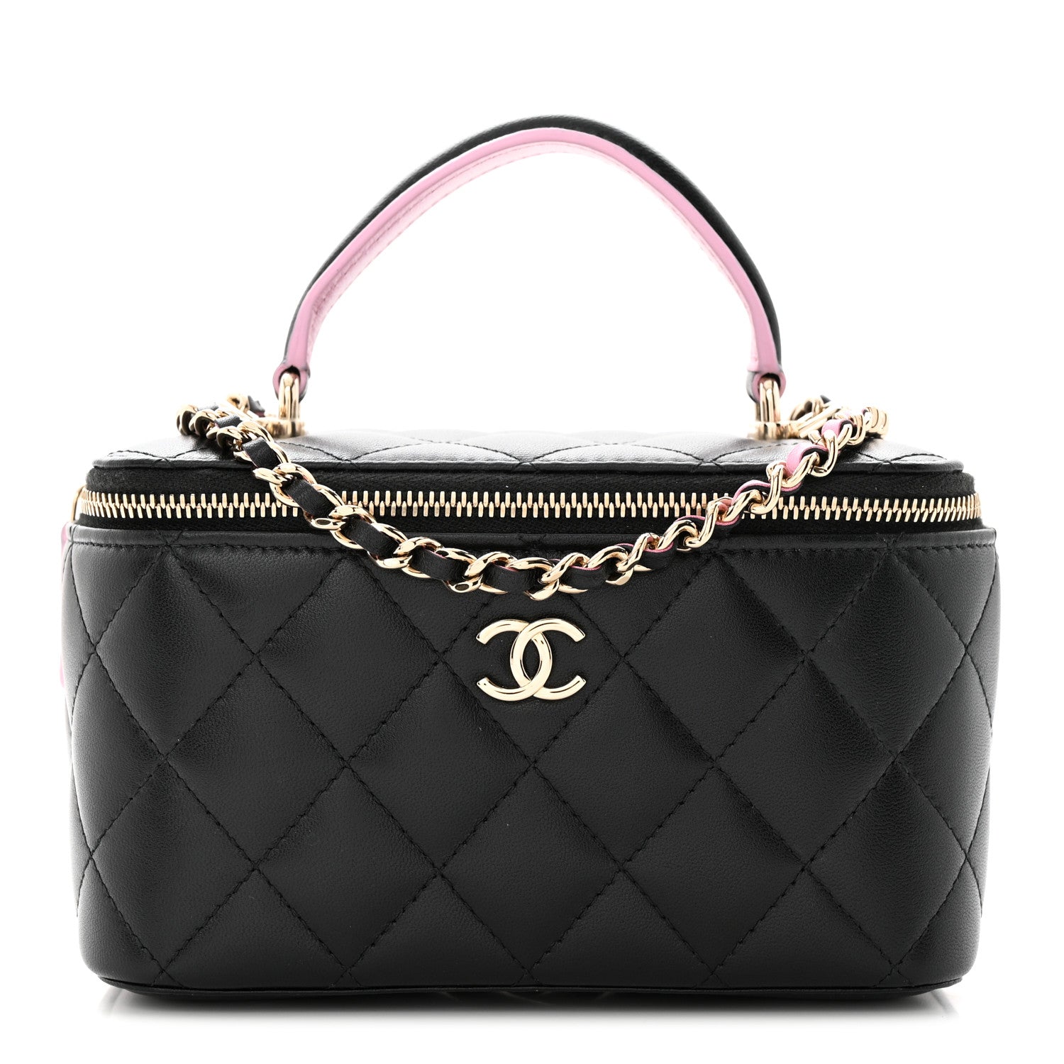 Chanel Lambskin Quilted Small Top Handle Vanity Case With Chain Black Lilac 1 of 13