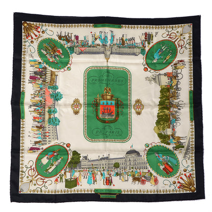 Hermes Silk Promenades de Paris Scarf 70 Black Creme Emeraude 2 of 5