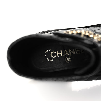 Chanel Shiny Goatskin Calfskin Quilted Lace Up Combat Boots 38 Black 7 of 8