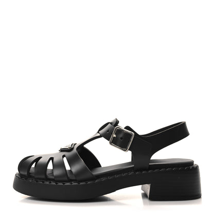 Prada Foam Rubber Metal Triangle Logo 50mm Cage Sandals 38 Black 1 of 9