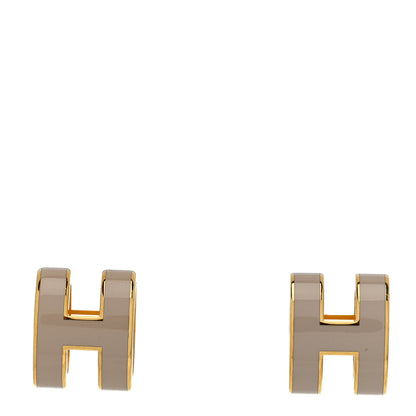 Hermes Gold Lacquered Mini Pop H Earrings Marron Glace 1 of 5