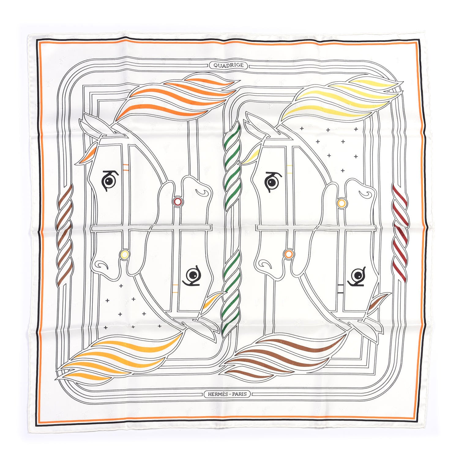 Hermes Silk Quadrige Scarf 90 White Banane Chocolat 1 of 4