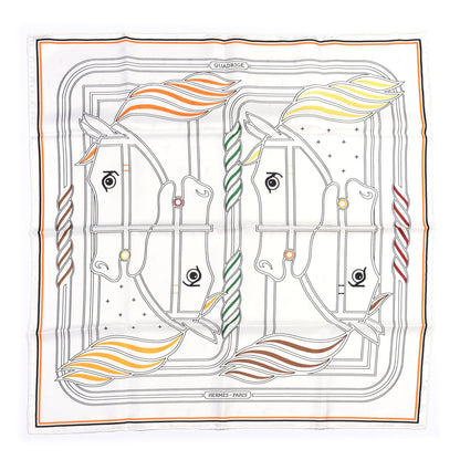 Hermes Silk Quadrige Scarf 90 White Banane Chocolat 1 of 4