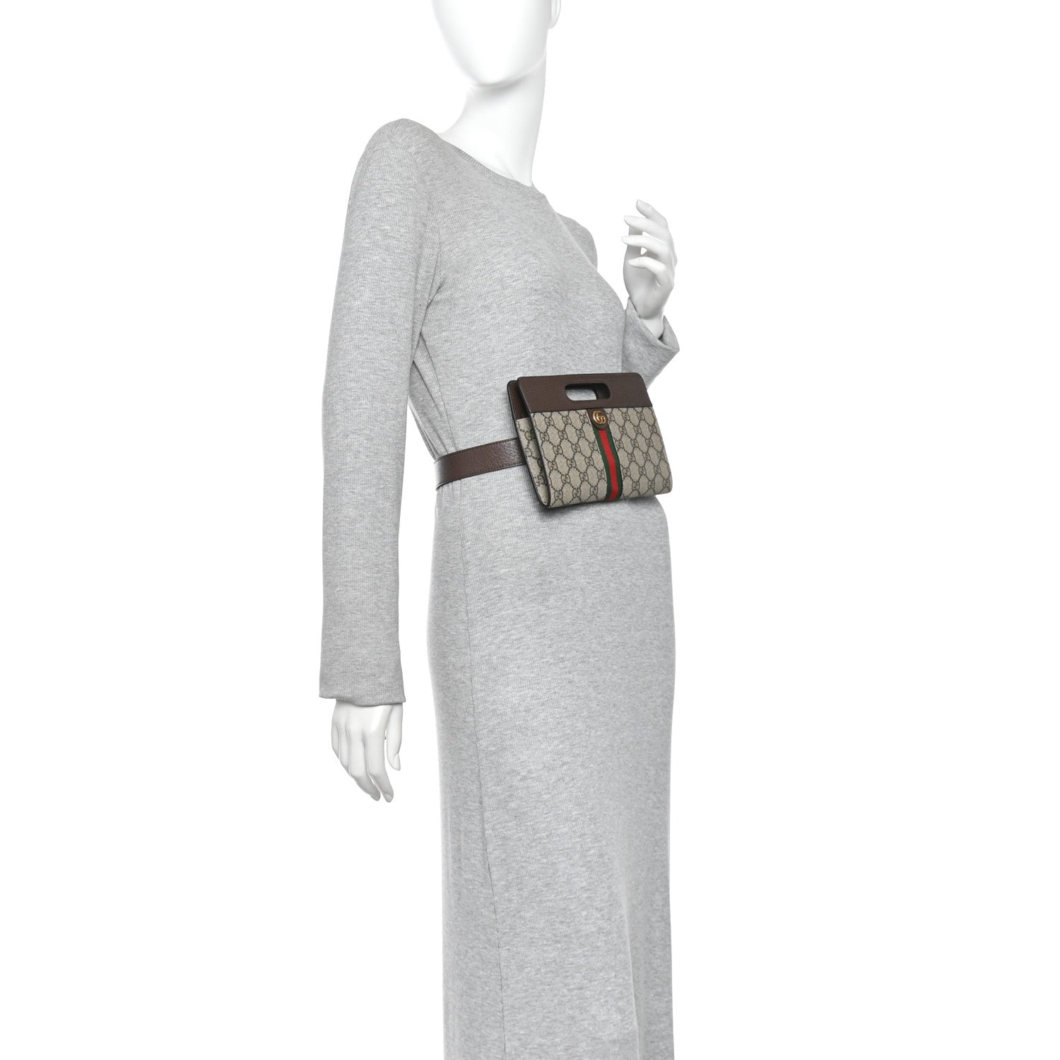 Gucci GG Supreme Monogram Textured Dollar Calfskin Web Ophidia Slip Handle Belt Bag 90 36 Beige Ebony New Acero 2 of 11