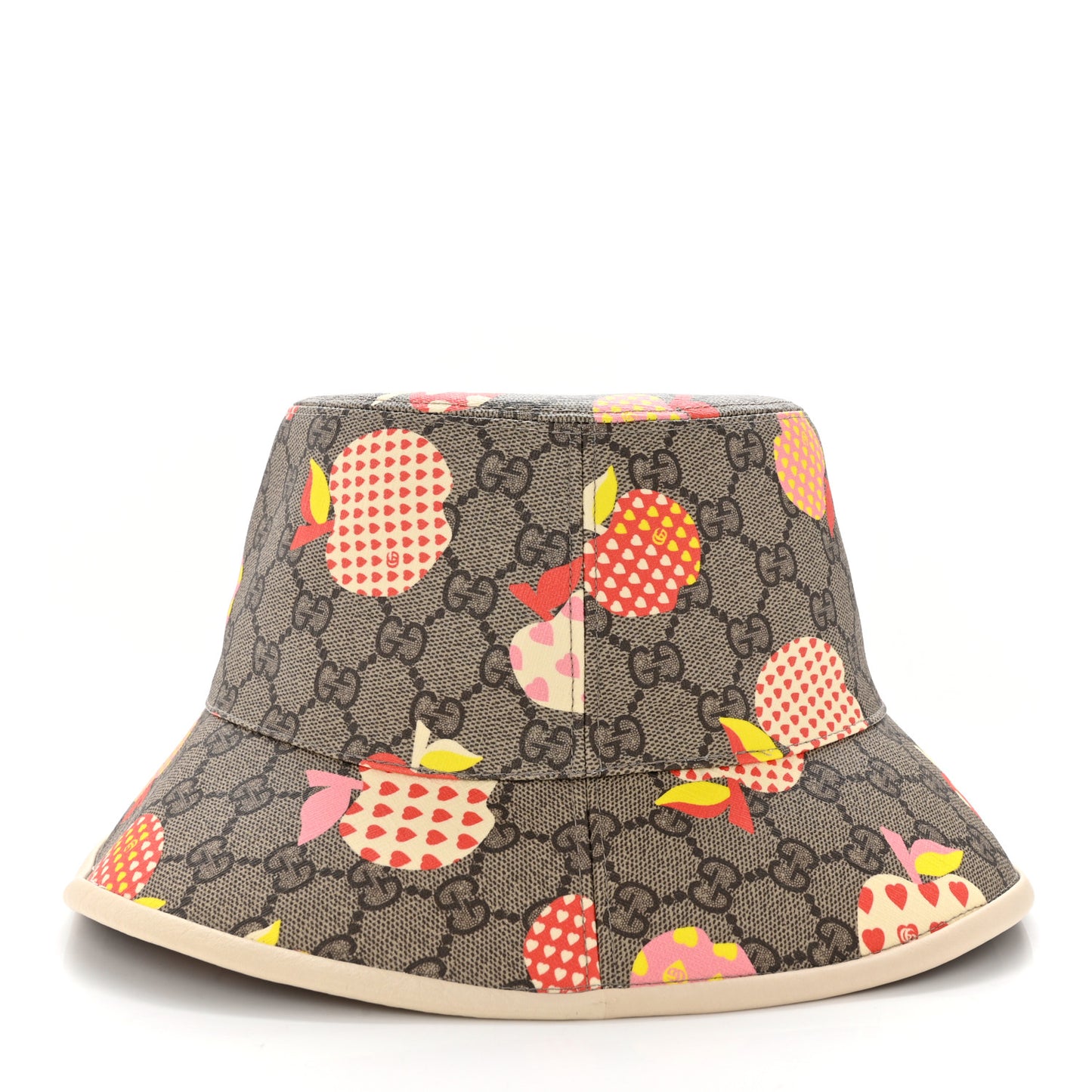 GG Supreme Monogram Les Pommes Bob Apple Bucket Hat Beige Ebony Multicolor