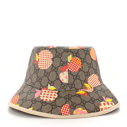 Gucci GG Supreme Monogram Les Pommes Bob Apple Bucket Hat Beige Ebony Multicolor 4 of 9