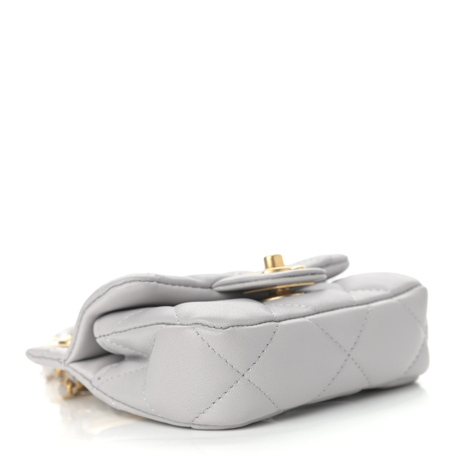 Chanel Calfskin Quilted Lady Handle Flap Card Holder With Chain Grey 3 of 9