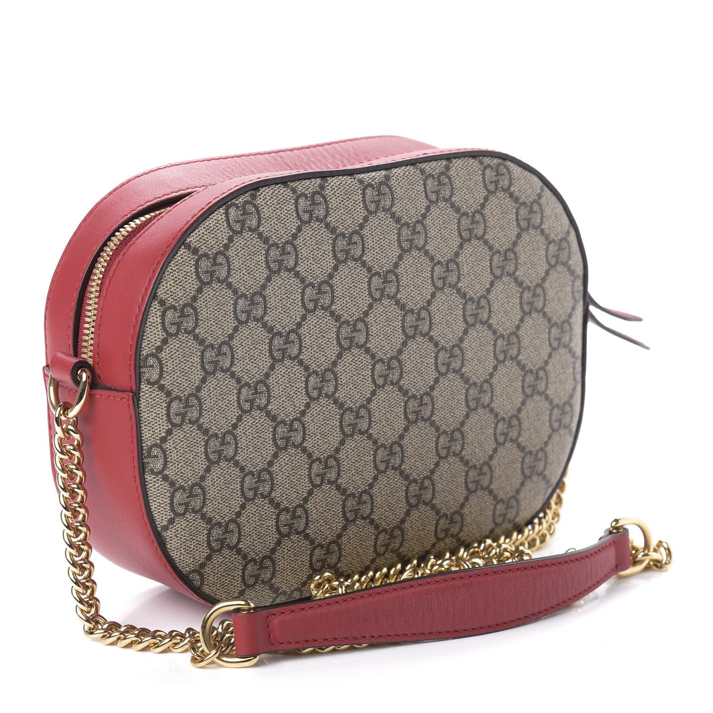 GG Supreme Monogram Kingsnake Heart Embroidered Mini Chain Shoulder Bag Beige Hibiscus Red