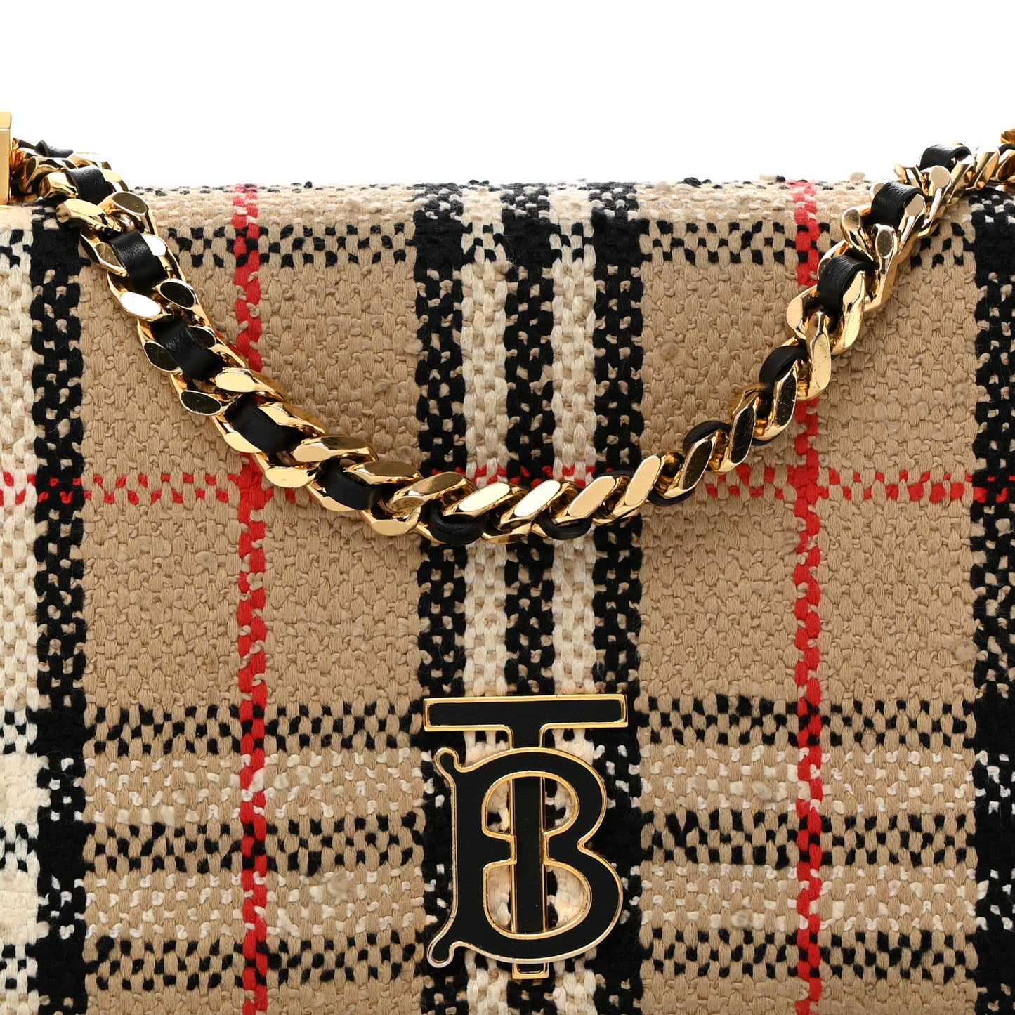 Calfskin Boucle Check Small Lola Chain Bag Archive Beige