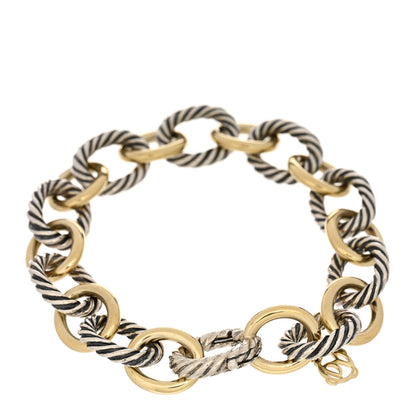 David Yurman Sterling Silver 18K Yellow Gold 12mm Large Oval Link Bracelet 2 of 3
