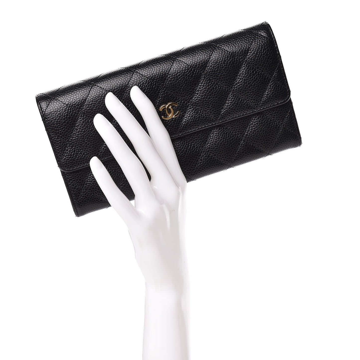 Caviar Quilted Large Gusset Flap Wallet Black