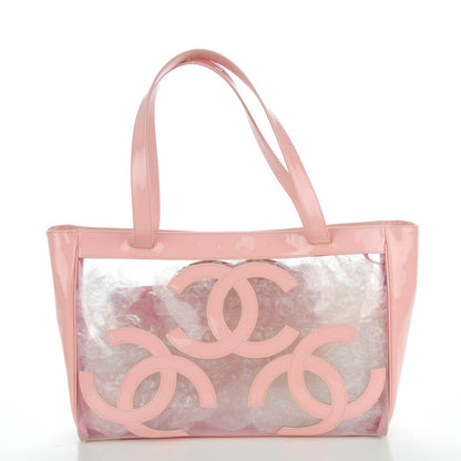 Chanel Vinyl Patent CC Logo Beach Tote Pink 3 of 9