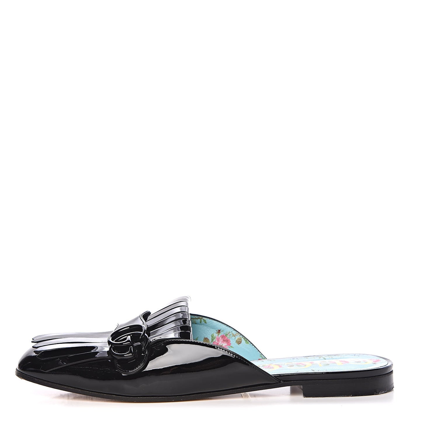 Vernice Crystal GG Marmont Fringe Slippers 42 Black