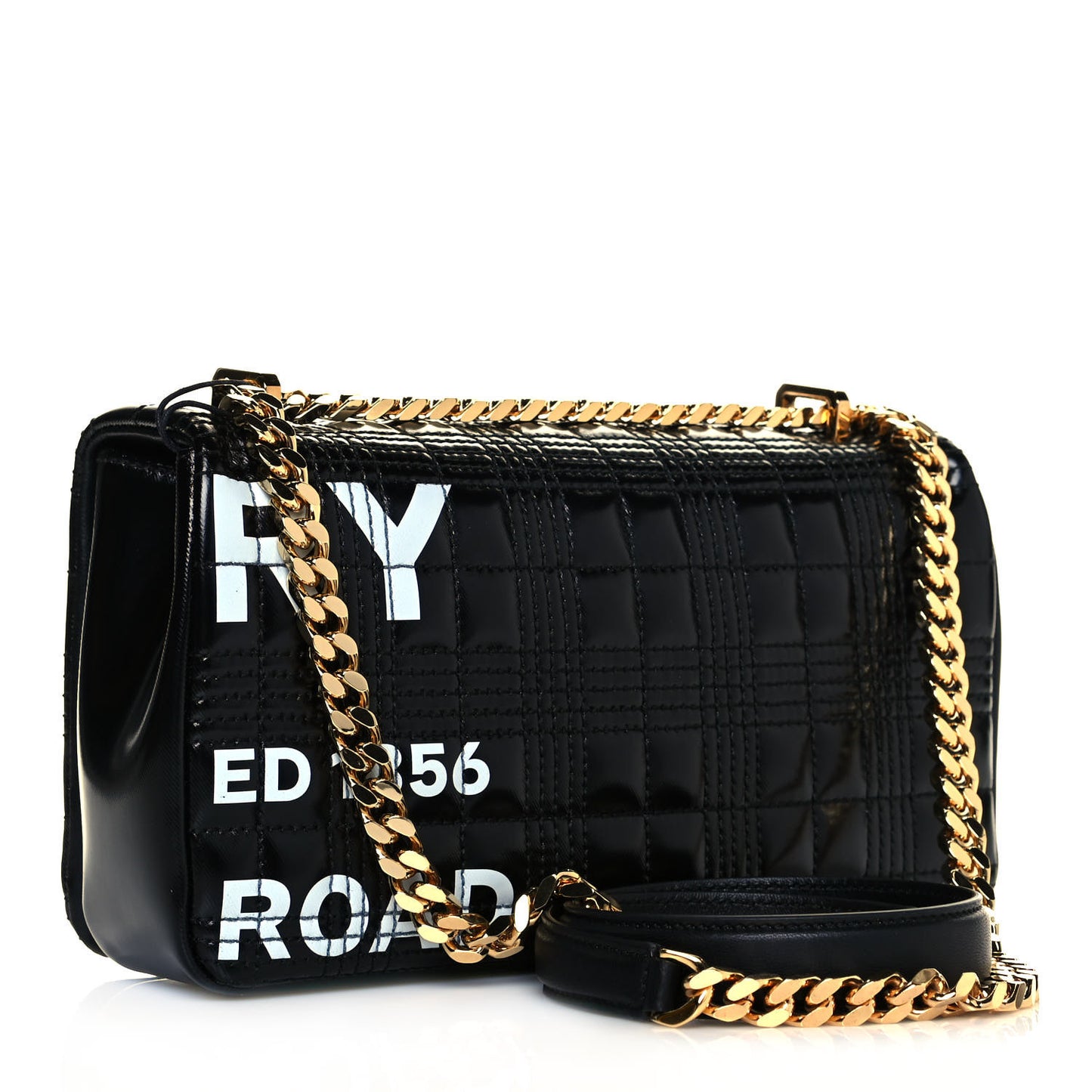 Patent Quilted Horseferry Print Small Lola Bag Black