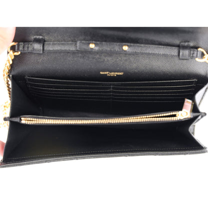 Saint Laurent Grain De Poudre Matelasse Chevron Monogram Chain Wallet Black Black 5 of 9