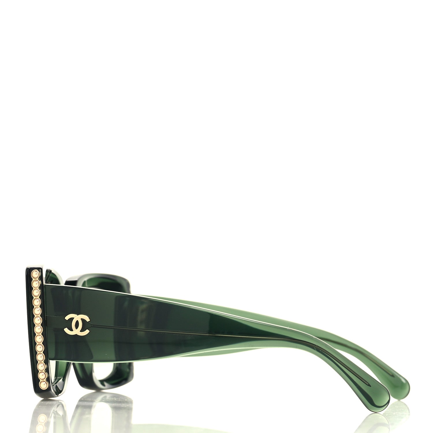 Chanel Acetate Pearl Rectangle Sunglasses 5480-H Dark Green 3 of 8