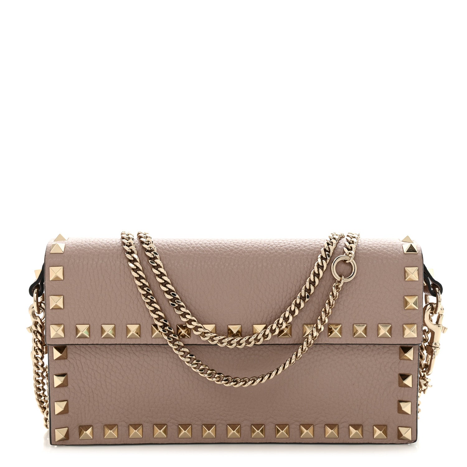 Valentino Garavani Pebbled Calfskin Rockstud Flap Wallet On Chain Poudre 1 of 9