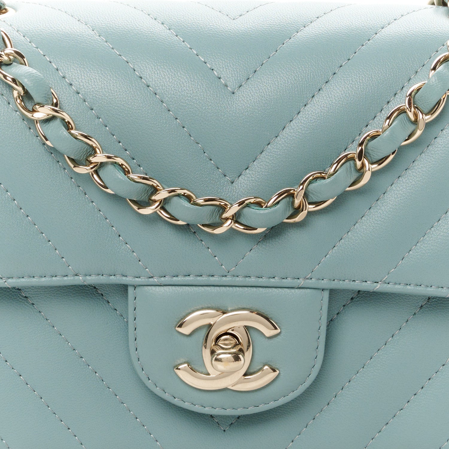 Chanel Lambskin Chevron Quilted Mini Rectangular Flap Light Blue 9 of 12
