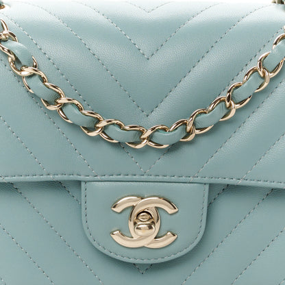 Chanel Lambskin Chevron Quilted Mini Rectangular Flap Light Blue 9 of 12