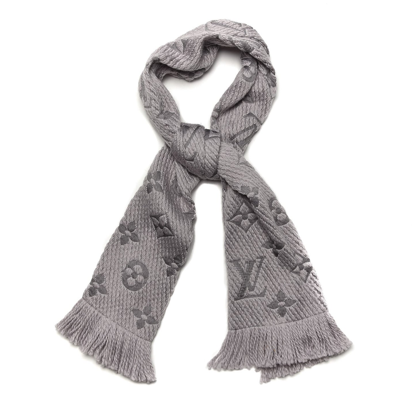 Wool Silk Logomania Scarf Pearl Grey