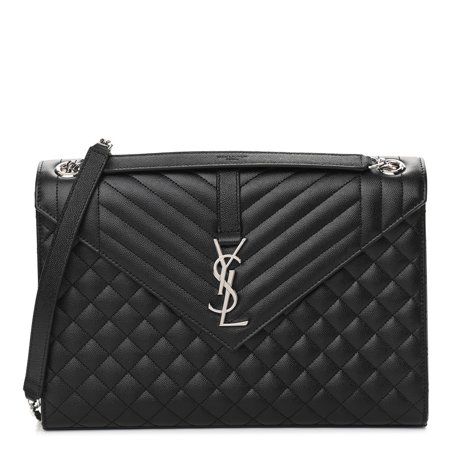 Grain De Poudre Textured Mixed Matelasse Large Triquilt Monogram Satchel Black