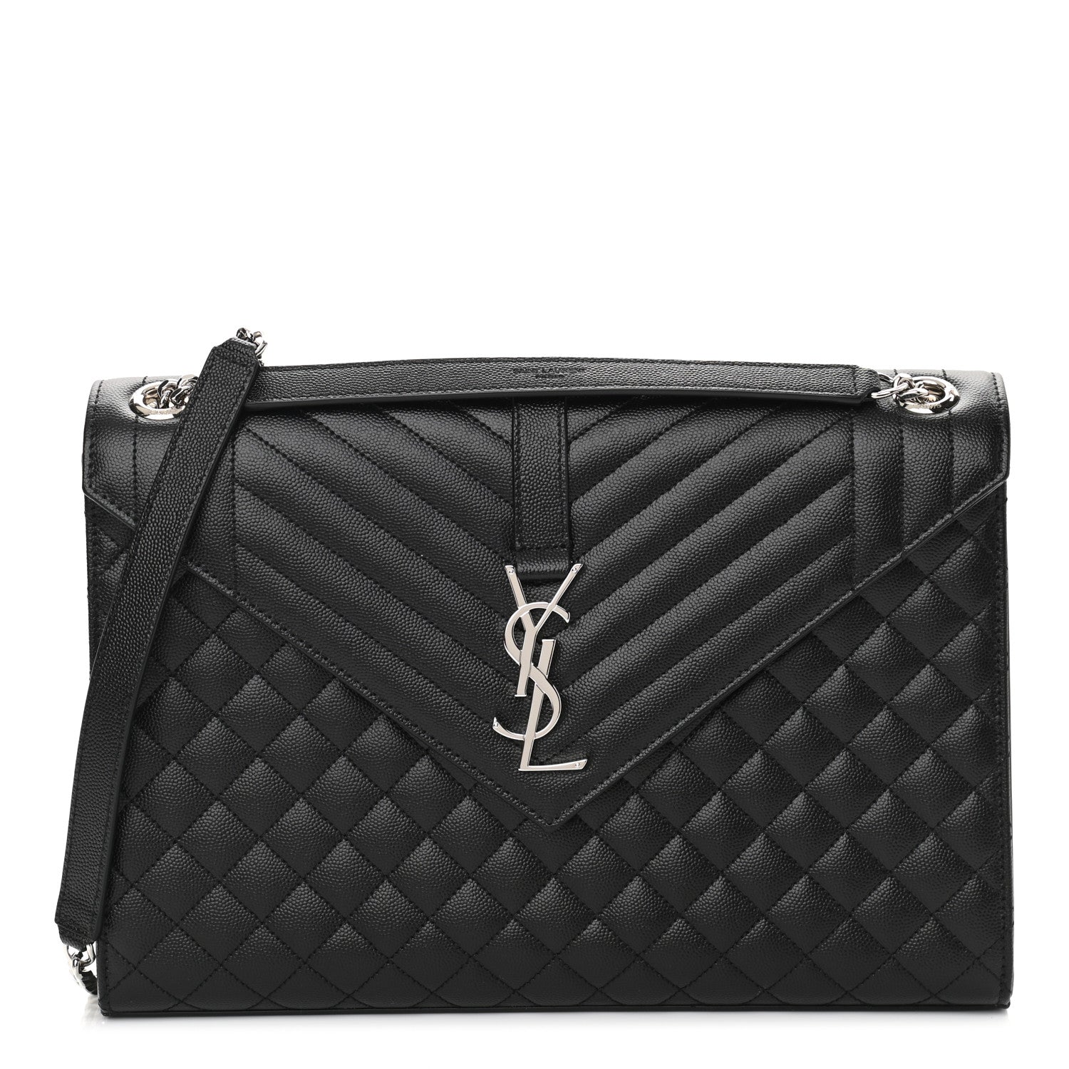 Saint Laurent Grain De Poudre Textured Mixed Matelasse Large Triquilt Monogram Satchel Black 1 of 10