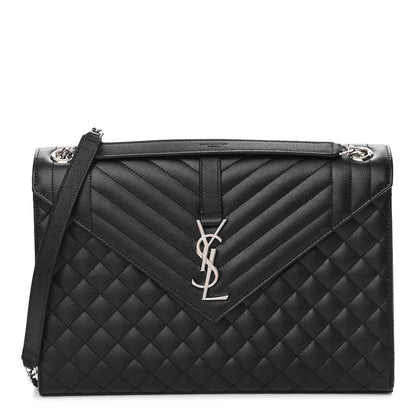 Saint Laurent Grain De Poudre Textured Mixed Matelasse Large Triquilt Monogram Satchel Black 1 of 10