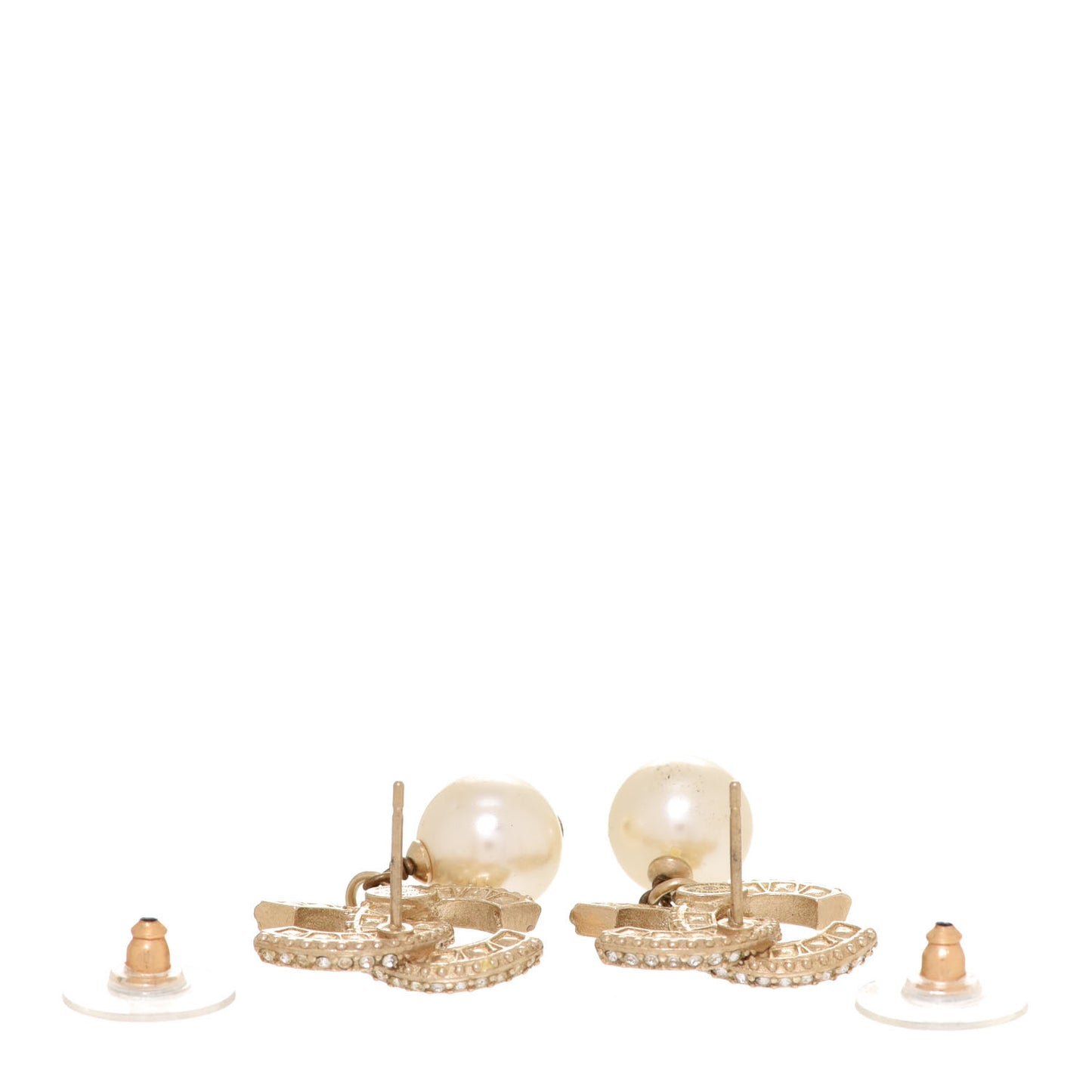 Crystal Pearl CC Drop Earrings Gold