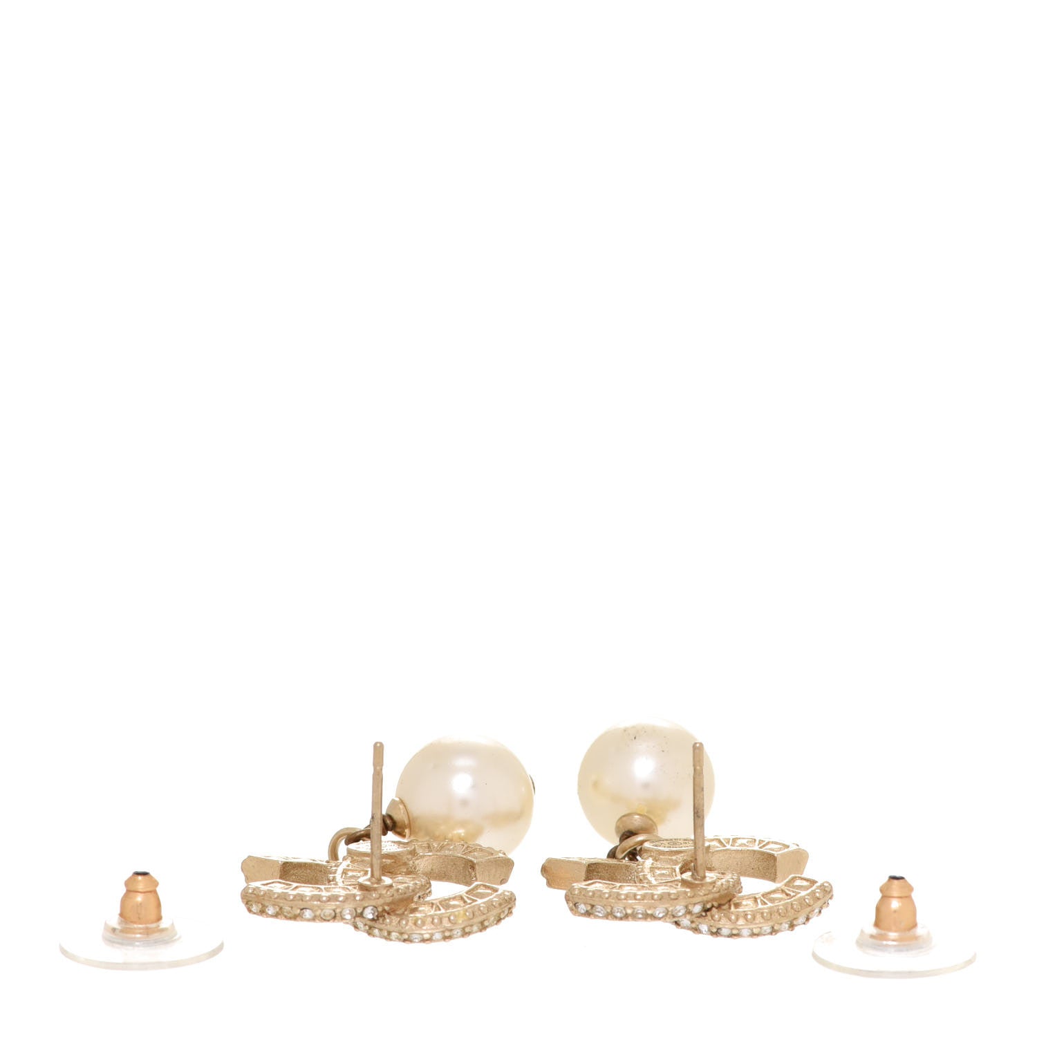 Chanel Crystal Pearl CC Drop Earrings Gold 3 of 4