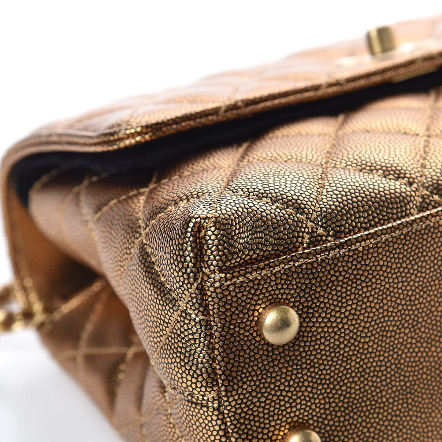 Metallic Caviar Quilted Mini Coco Handle Flap Gold