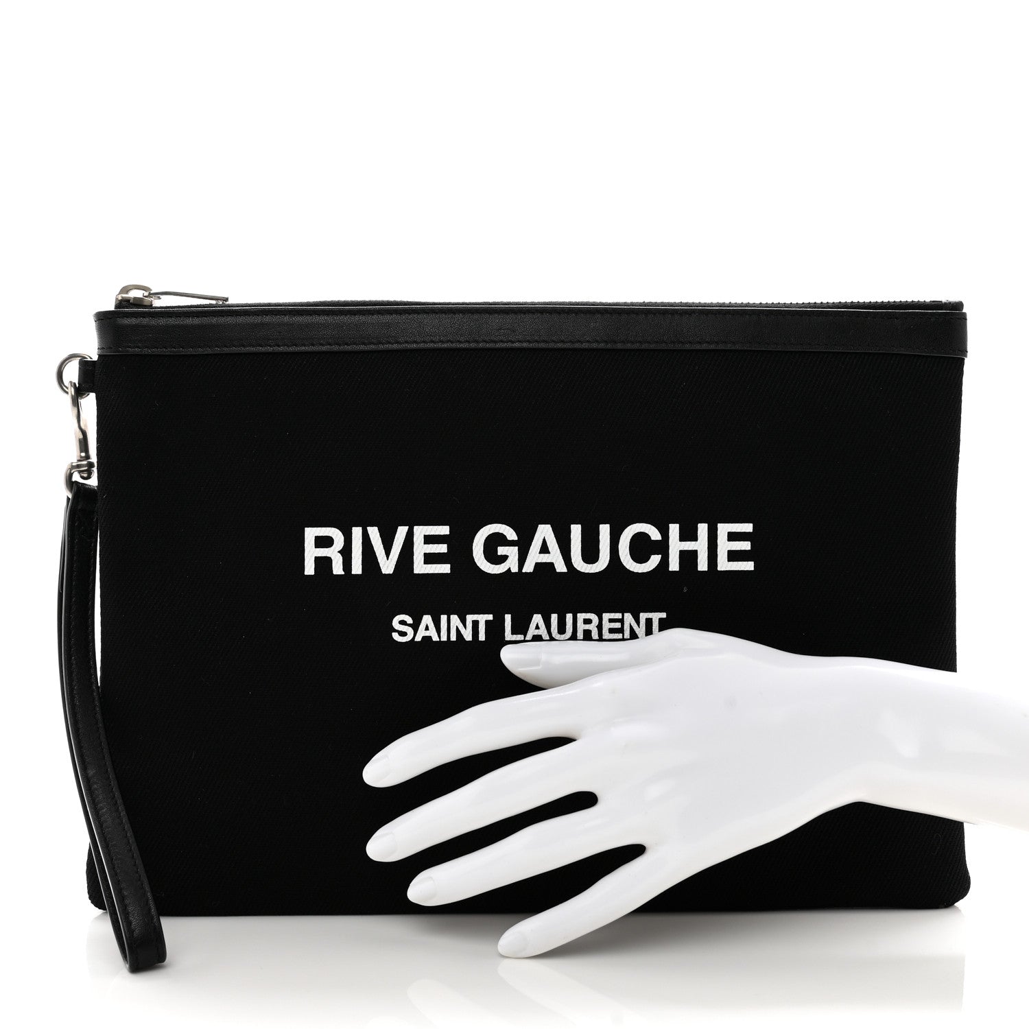 Saint Laurent Linen Canvas Rive Gauche Zipped Pouch Black 2 of 7