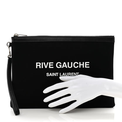 Saint Laurent Linen Canvas Rive Gauche Zipped Pouch Black 2 of 7