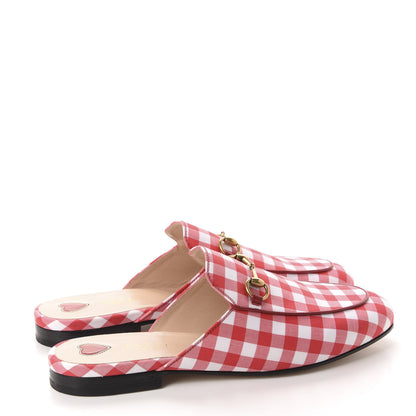 Gucci Cotton Gingham Womens Princetown Slippers 39 White Red 4 of 13