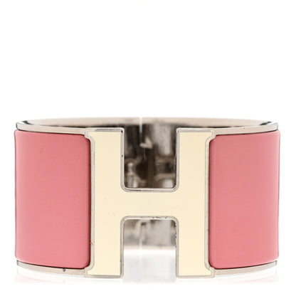 Hermes Enamel Extra Wide Clic Clac H Bracelet GM White Rose Velours 1 of 4