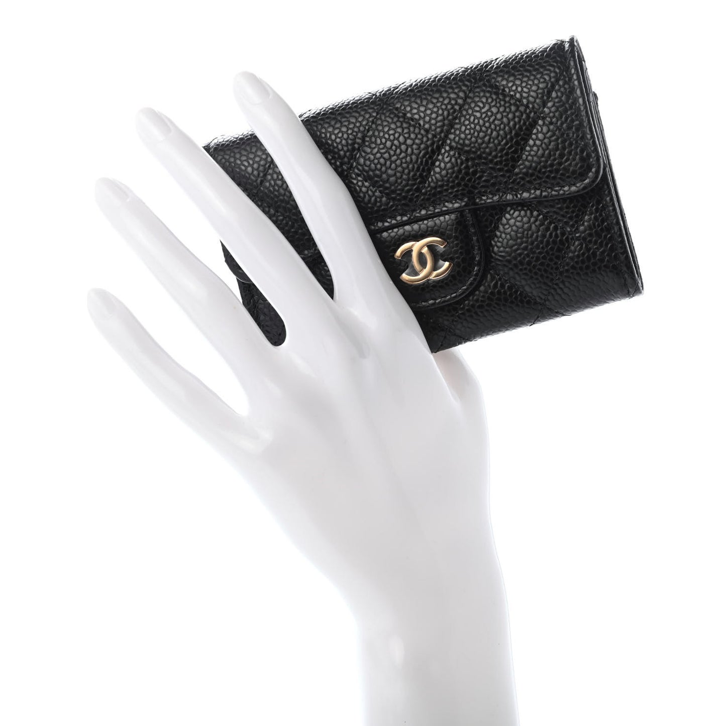 Caviar Quilted Flap Card Holder Wallet Black