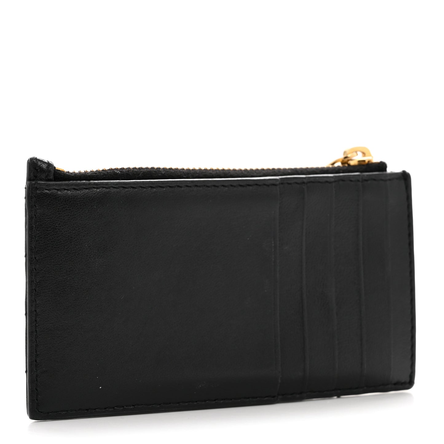 Calfskin Matelasse Chevron Monogram Fragments Zippered Card Case Black