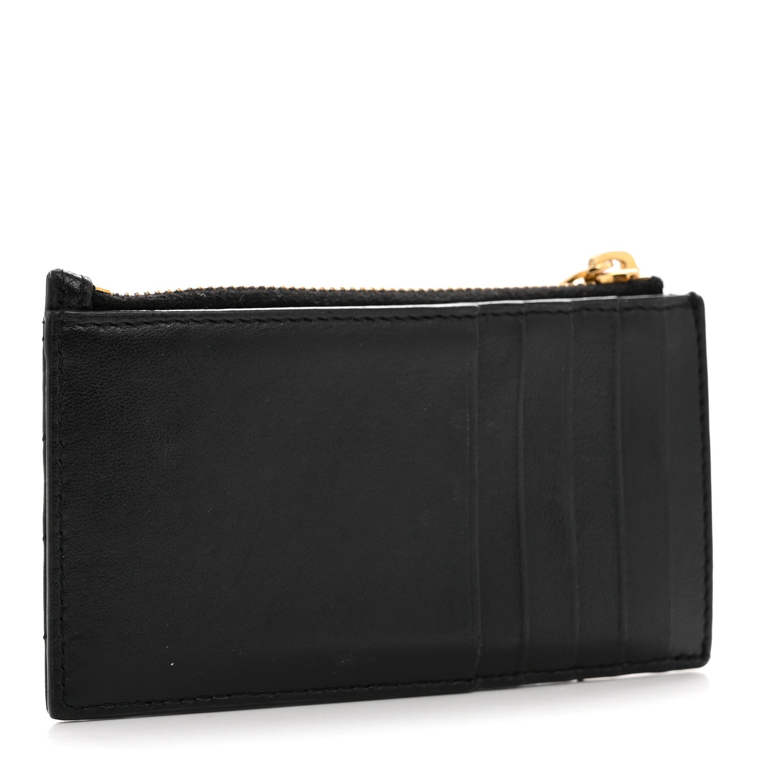 Saint Laurent Calfskin Matelasse Chevron Monogram Fragments Zippered Card Case Black 3 of 11