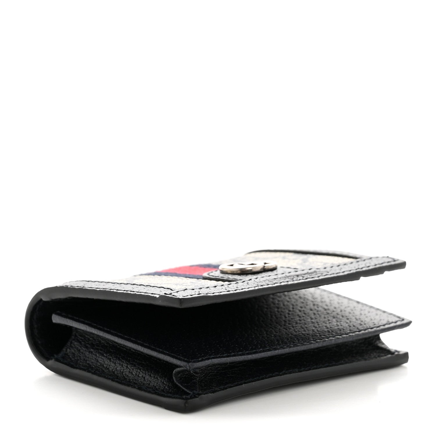 Gucci GG Supreme Monogram Textured Dollar Calfskin Web Ophidia Card Case Beige Blue 4 of 9