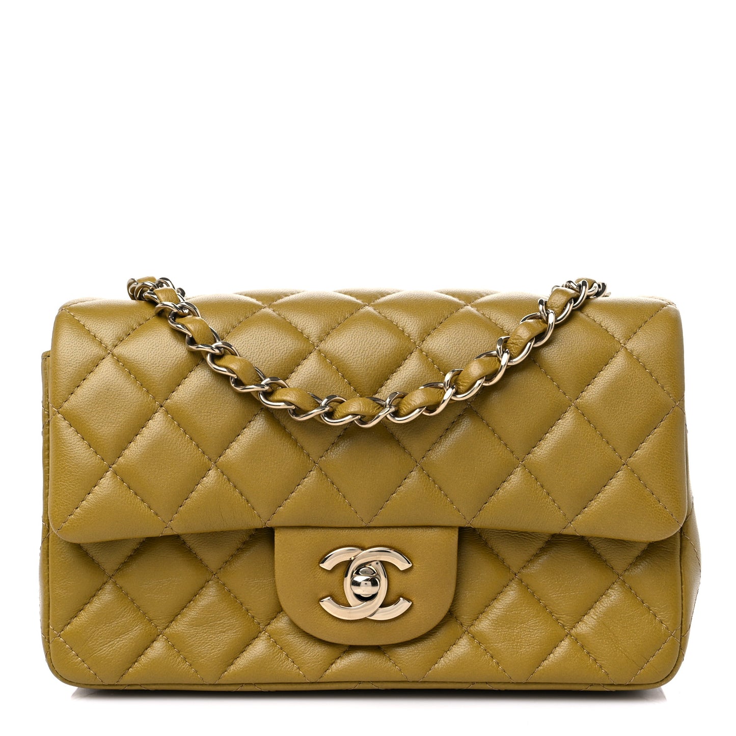 Lambskin Quilted Mini Rectangular Flap Green