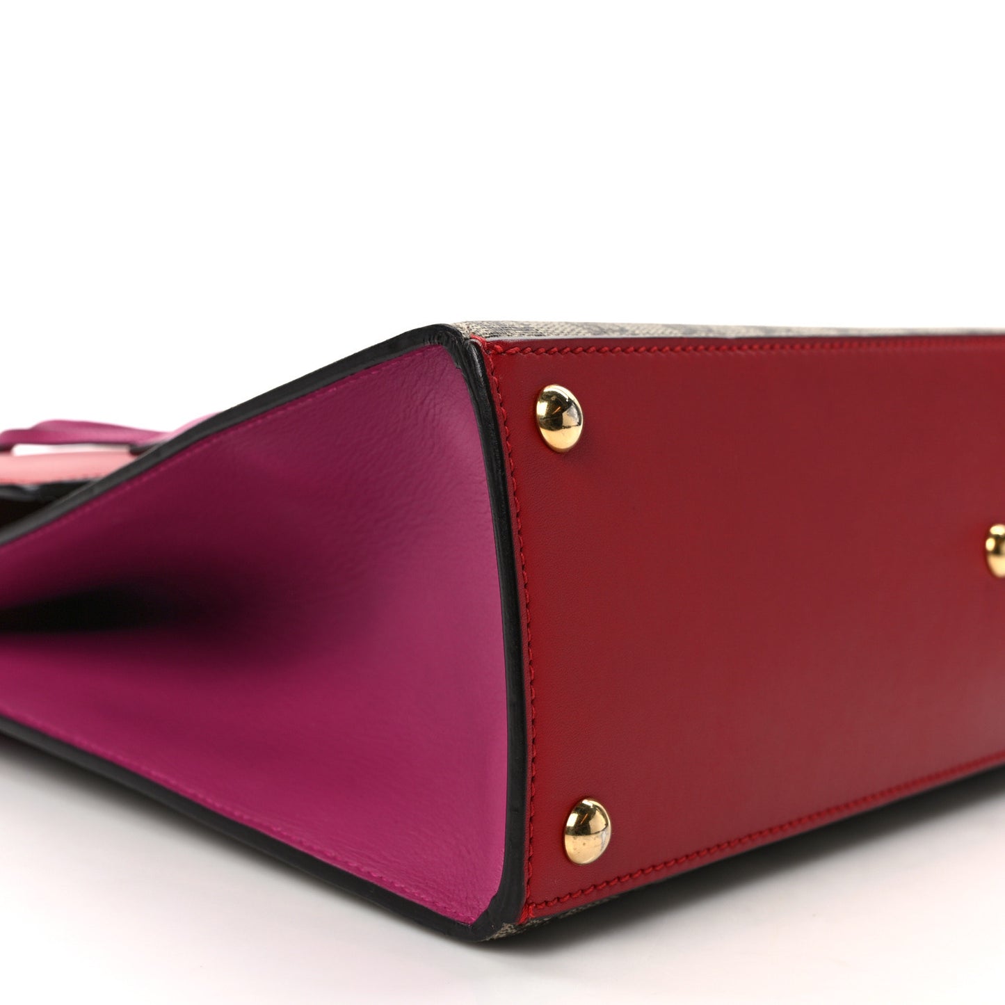 GG Supreme Monogram Calfskin Medium Padlock Top Handle Bag Beige Hibiscus Red New Rosette