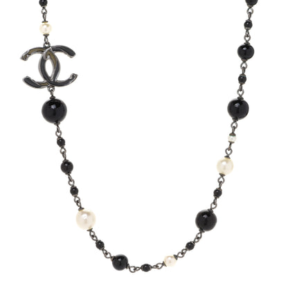 Chanel Beaded CC Short Necklace Ruthenium Black 1 of 6