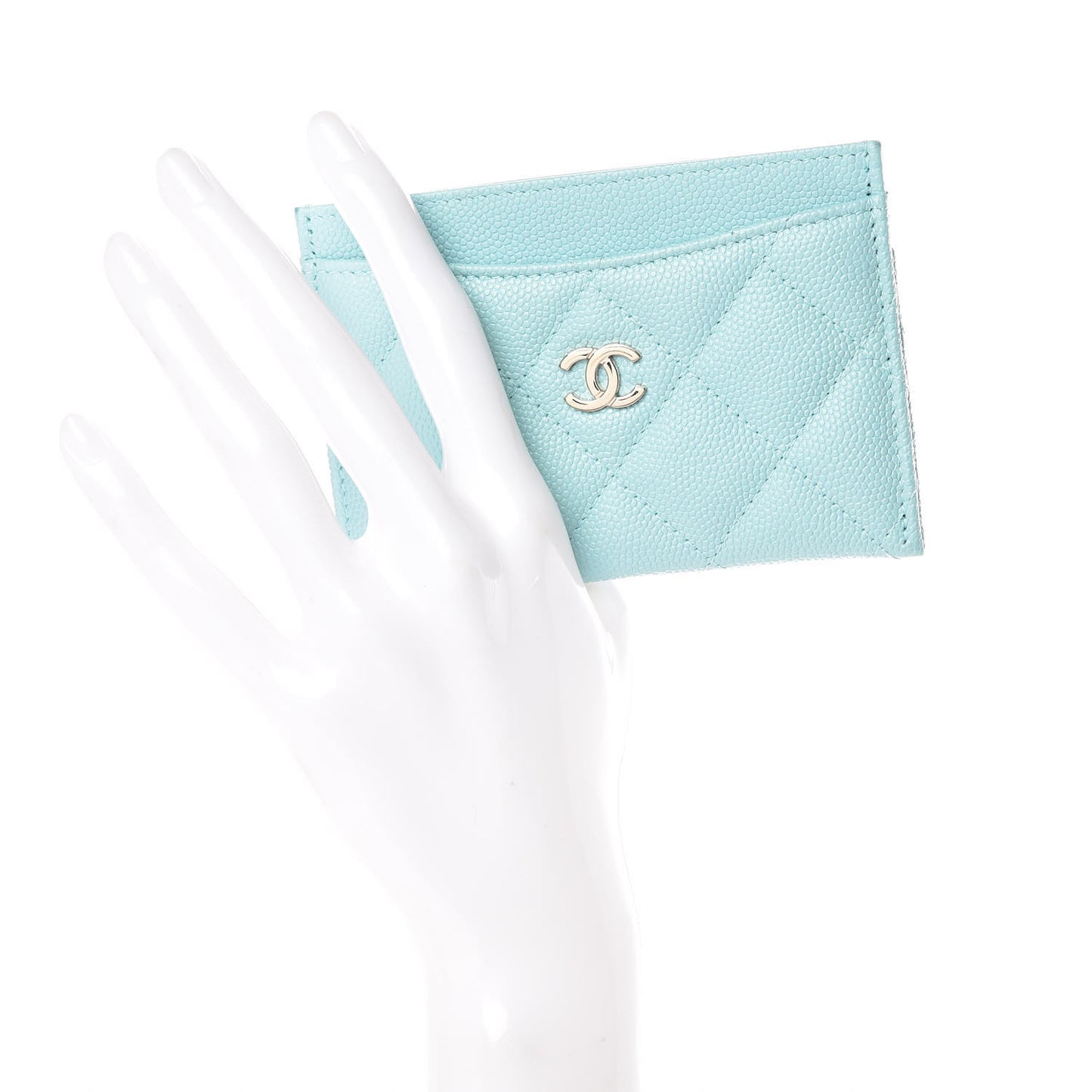 Caviar Quilted Card Holder Light Blue