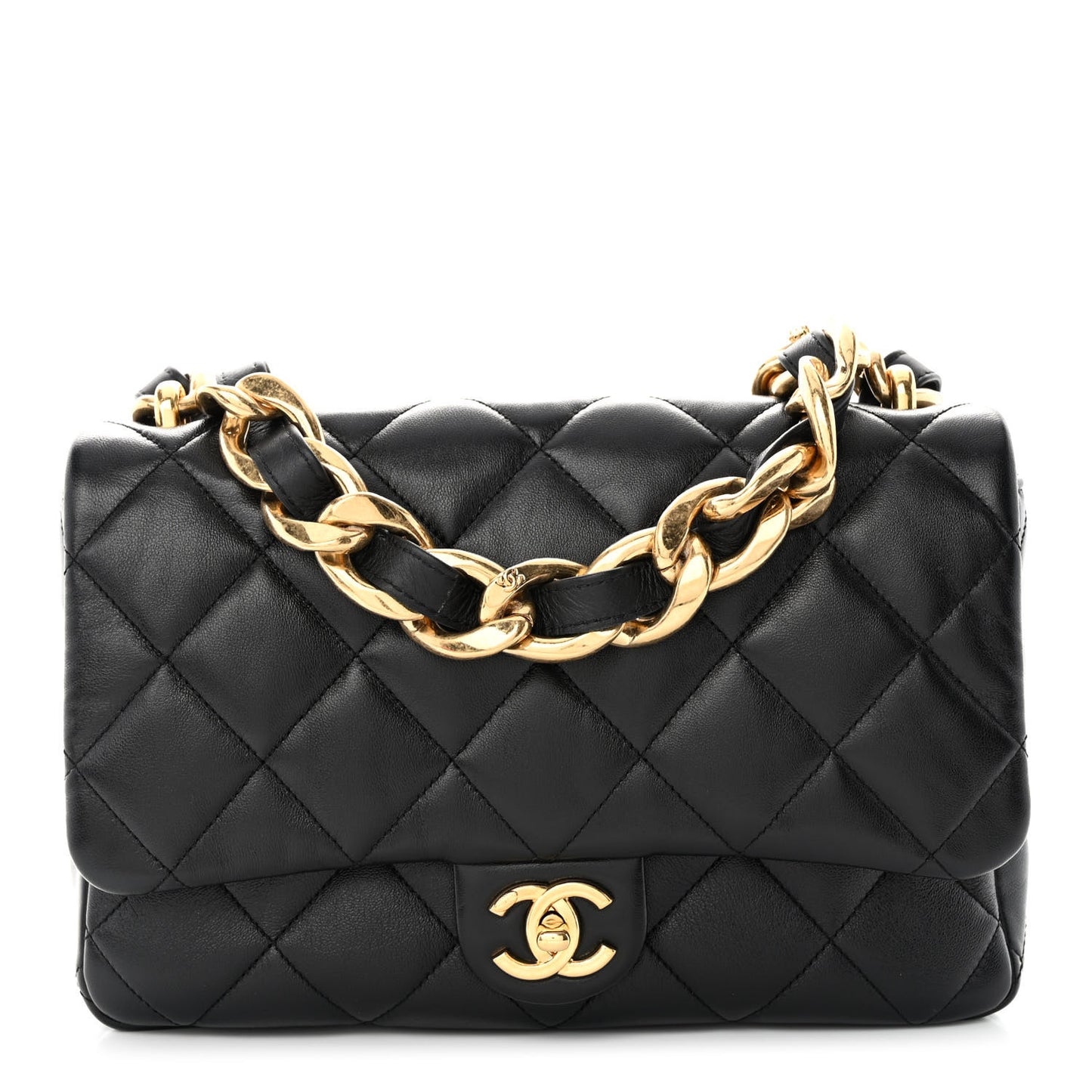 Lambskin Quilted Large CC Funky Town Flap Black