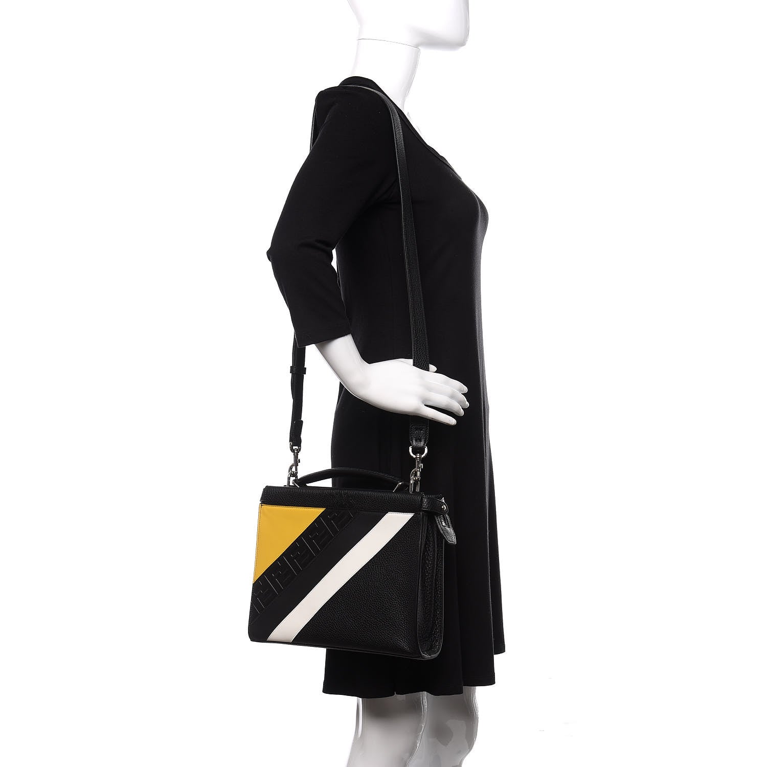Fendi Calfskin Romano Mania FF 1974 Embossed Mini Peekaboo Iconic Fit Satchel Black Sunflower White 1 of 11