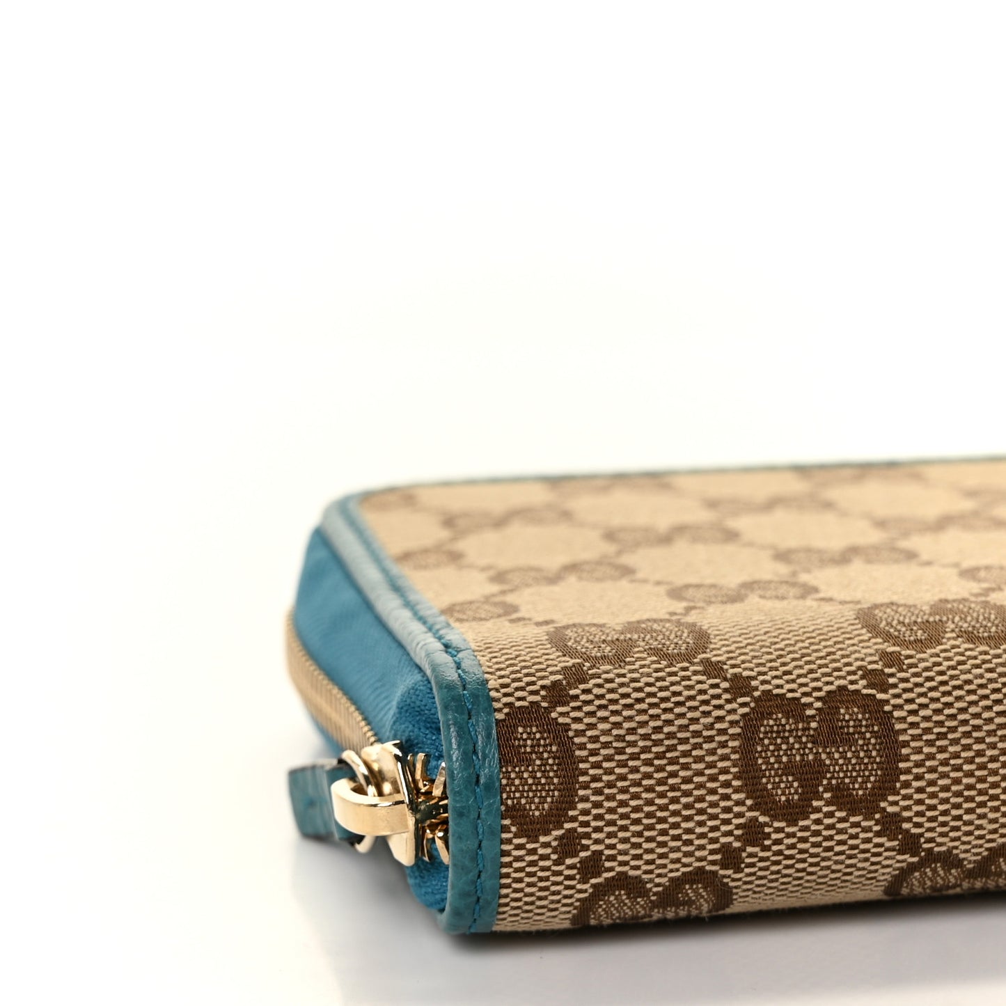 Monogram Dollar Calfskin Zip Around Wallet Beige Ebony Deep Cobalt