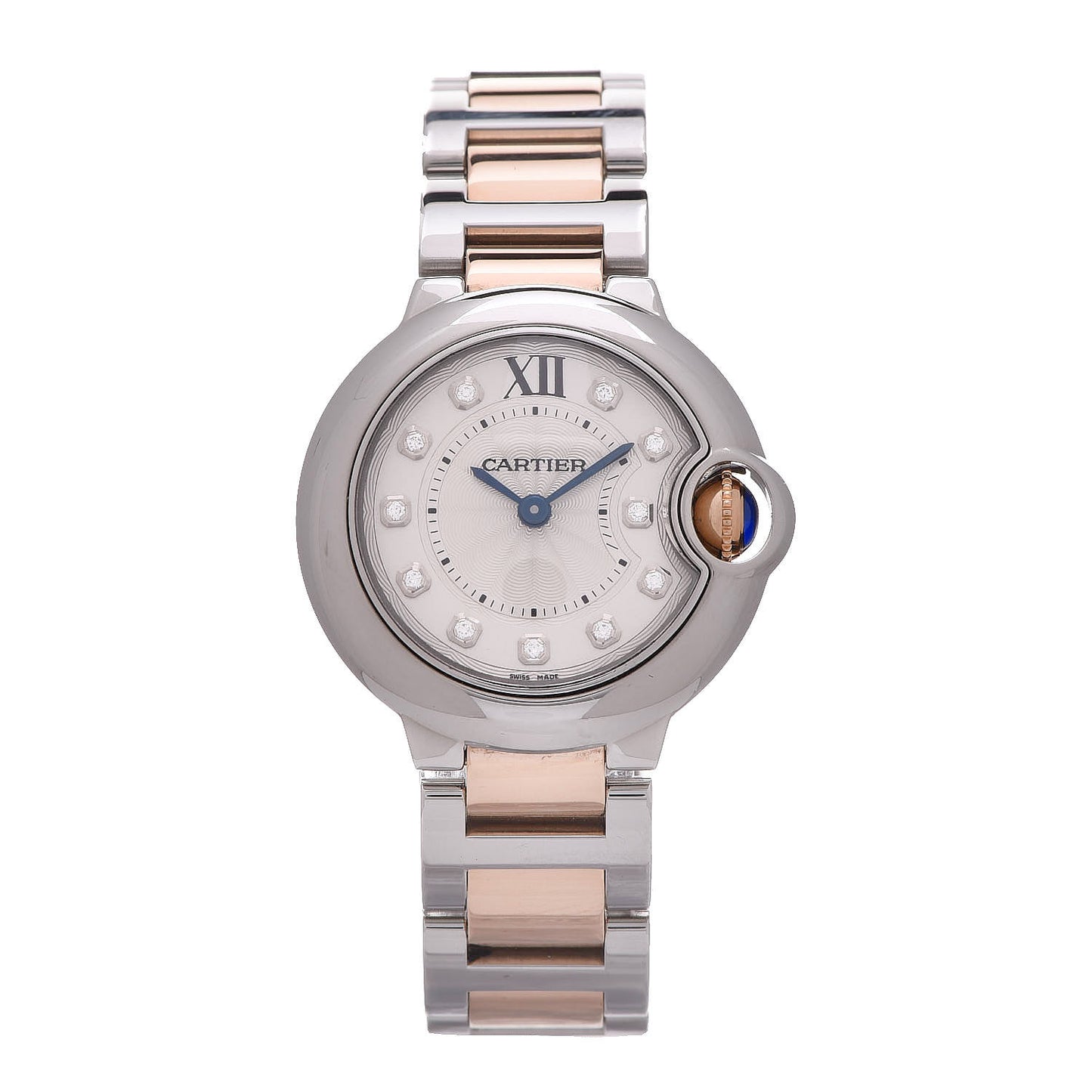 Stainless Steel 18K Pink Gold Diamond 28mm Ballon Bleu De Quartz Watch