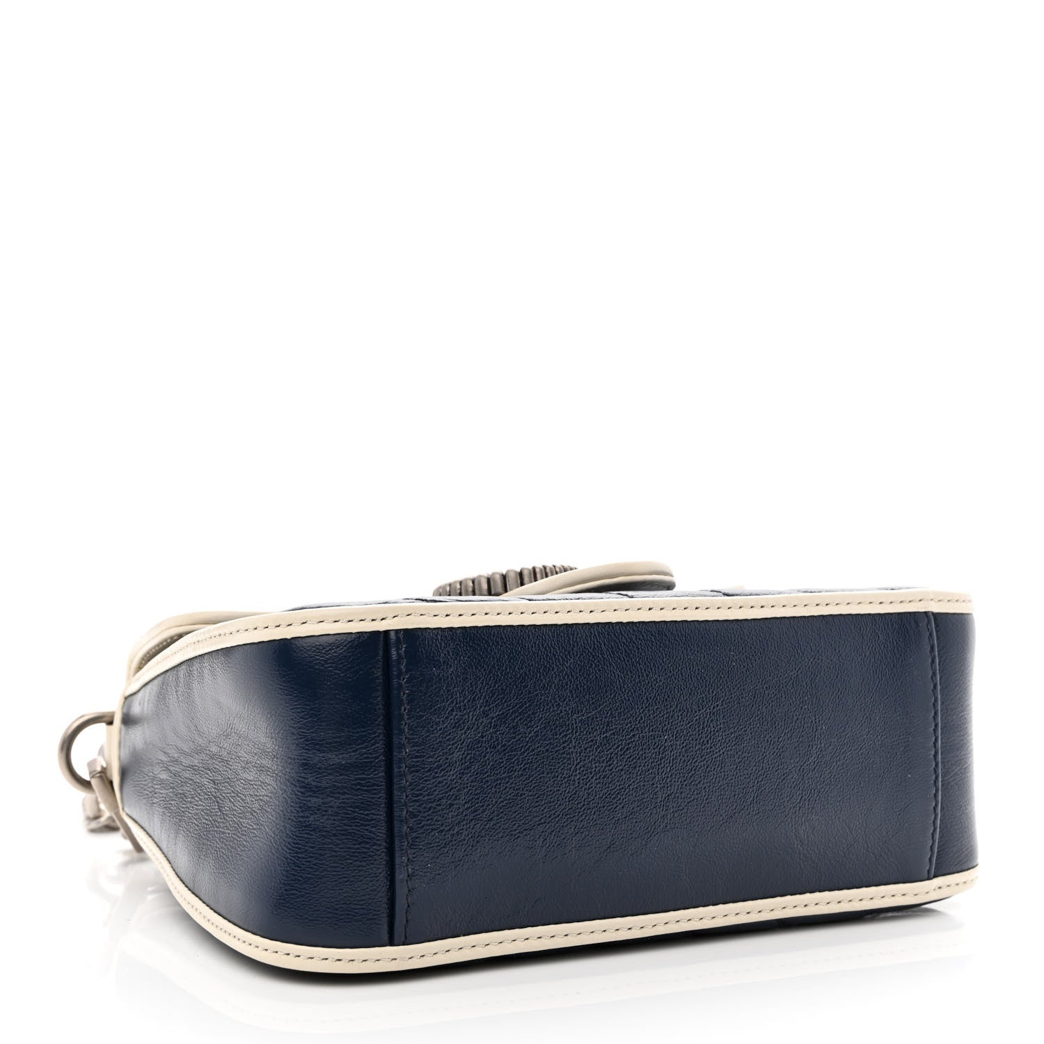 Gucci Vintage Effect Calfskin Matelasse Diagonal Mini Torchon GG Marmont Top Handle Shoulder Bag Blue Agata Mystic White 4 of 10